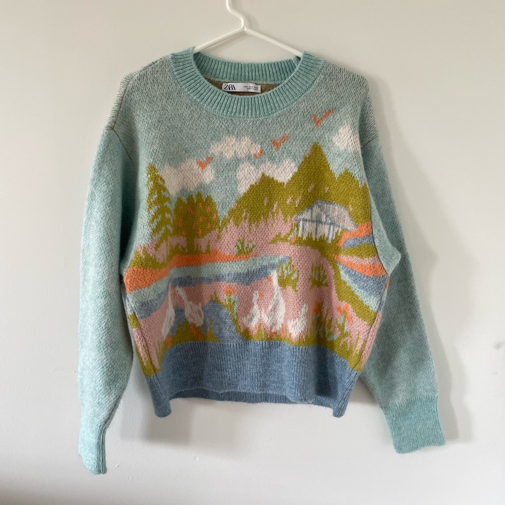 Zara farm scene sweater